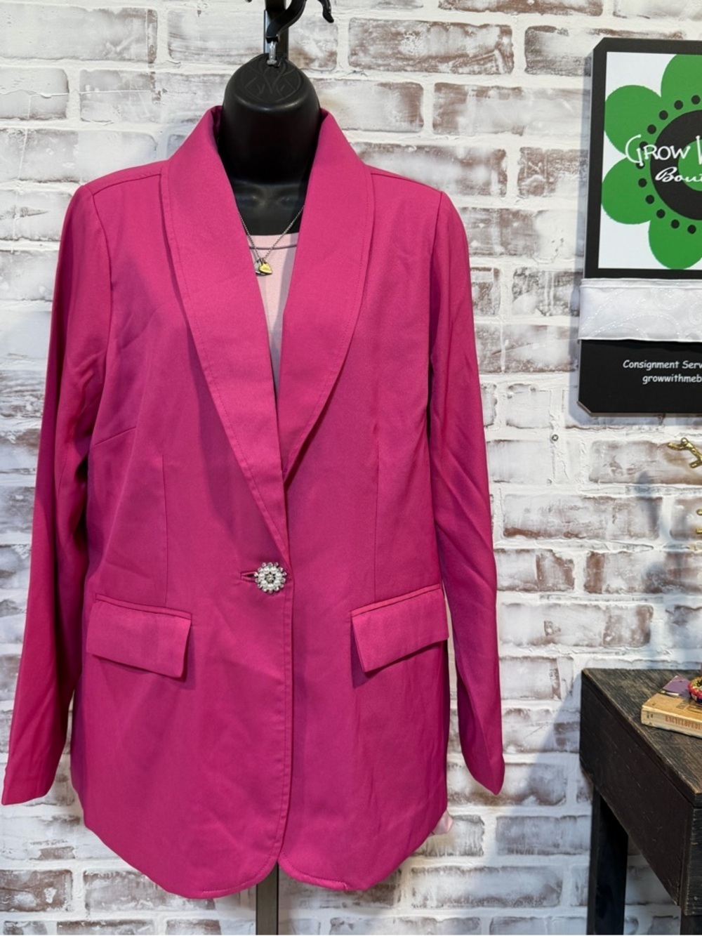 Women's Fuchsia Single-Button Blazer Jacket medium